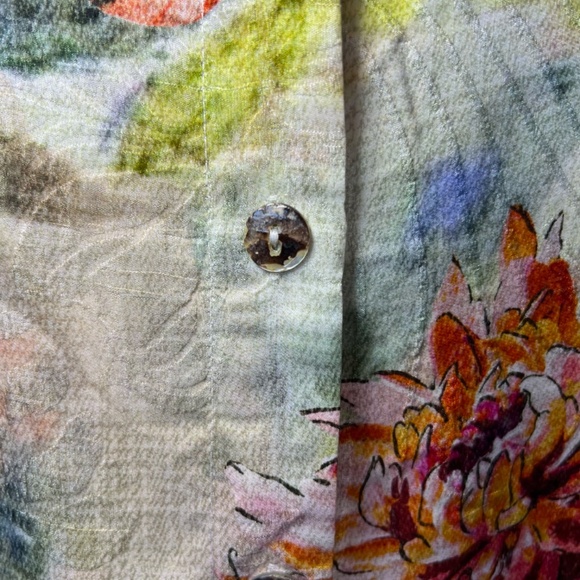 Citron Santa Monica Chrysanthemum Butterfly Silk Blend Button Up Blouse Shirt XL - Picture 9 of 14
